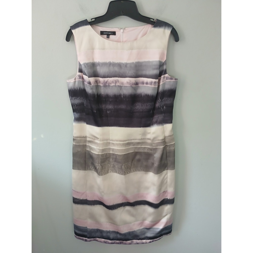 Lafayette 148 Women's Size 10 Evelyn Striped 100% Silk‎ Dress Mini Lined Pink